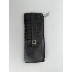 LODIS Card Wallet Slim Black Leather Zip Card Stacker Julia